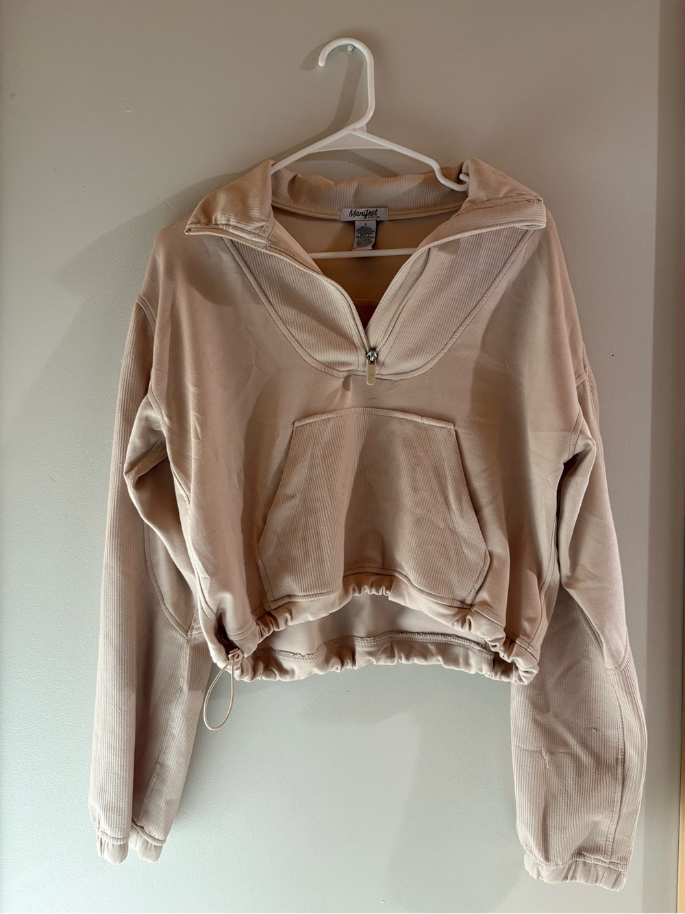 Beige Half-Zip Cropped Pullover